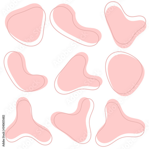 Organic Pink blobs irregular shapes. Abstract fluid shapes vector set, simple water forms, design element.