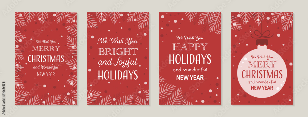 Christmas cards with branches and ball. Collection. Vector illustration Christmas cards with branches and ball. Collection. Vector illustration