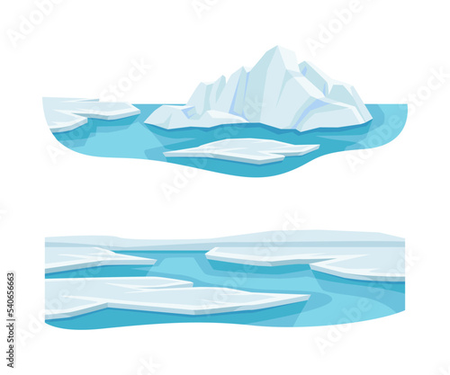 Water Resources with Ice Solid Plate and Frozen Glacier Vector Set