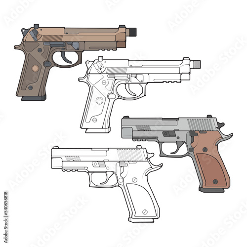 Set of military or police firearms vector style, Shooting gun, Weapon illustration, Vector Line, for training