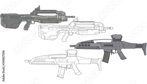 Set of military or police firearms vector style, Shooting gun, Weapon illustration, Vector Line, for training
