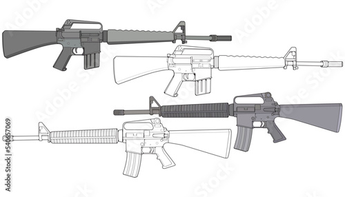 Set of military or police firearms vector style, Shooting gun, Weapon illustration, Vector Line, for training