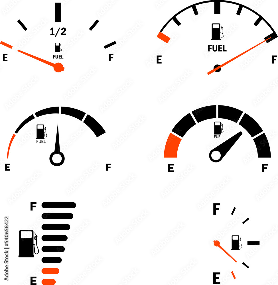 Fuel gauge scale and fuel meter. Fuel indicator. Gas tank gauge. Speedometer, tachometer