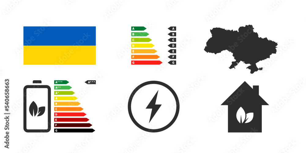 Fototapeta premium Energy efficiency badges of Ukraine. Energy Performance icons. Energy rating chart. Vector illustration