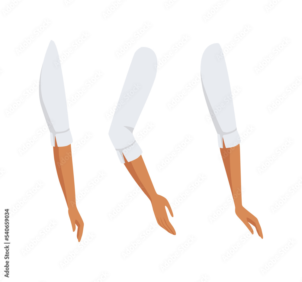 Woman Character Arms with Blouse Sleeve as Constructor with Separated Body Part Vector Set Woman Character Arms with Blouse Sleeve as Constructor with Separated Body Part Vector Set