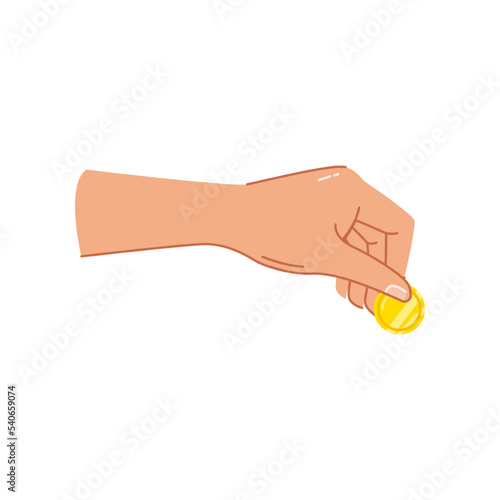 Coins and cash in hand, isolated of palm with money for paying. Giving loan, saving financial assets or exchanging, wealthy person with metals. Flat cartoon style vector illustration