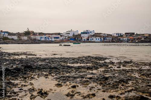 Panoramic view of fishing town of Majanicho in Fuerteventura, Spain