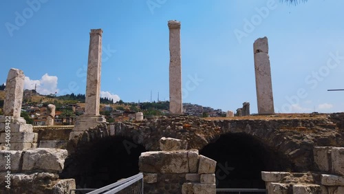 Ruins and historical place in agora of Smyrna ancient city in Izmir, Turkey. photo