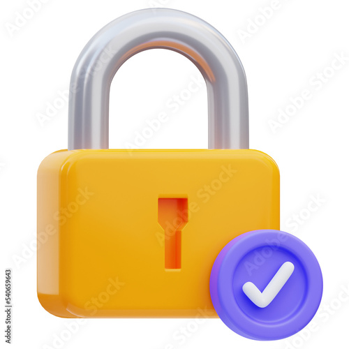 3d verified padlock cyber security icon illustration rendering