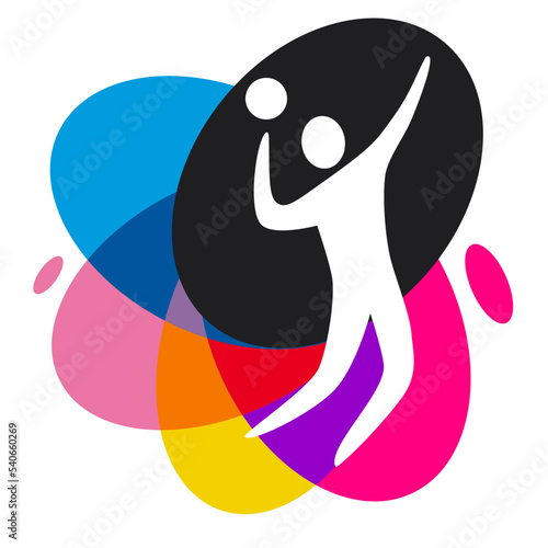 Volleyball sport graphic with colorful design elements.