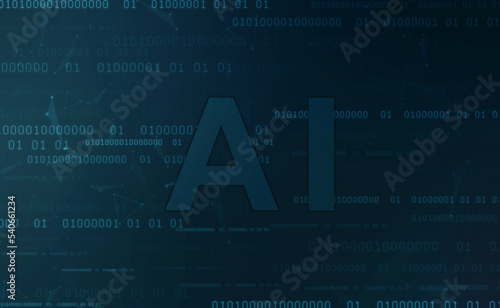 Abtsract futuristic digital and technology on blue color background. AI(Artificial Intelligence) wording with the circuit design photo