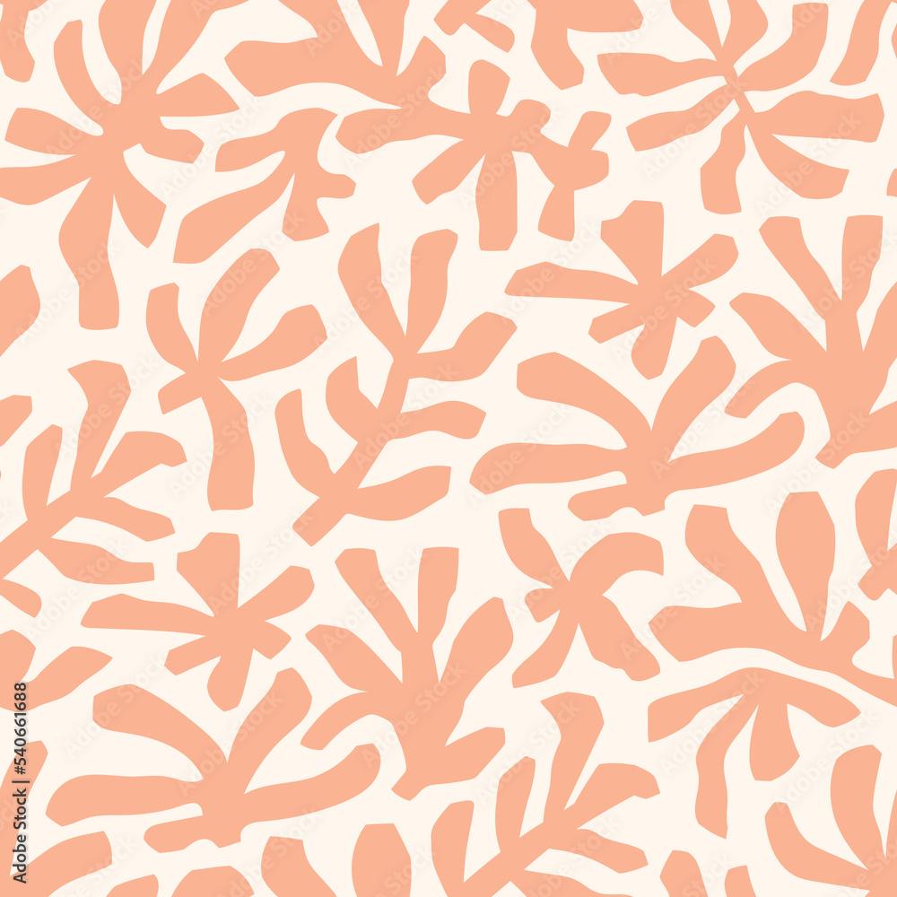 Fototapeta premium Abstract pink leaves seamless pattern. Vector repeat design for cards, web, backgrounds and natural product. Natural template.