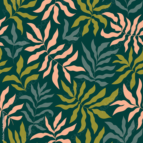Wild tropical palm leaves seamless pattern. Vector hand-drawn repeat natural design for fabric. 