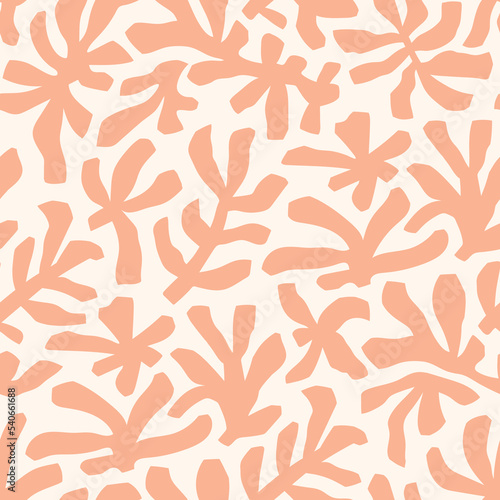 Abstract pink leaves seamless pattern. Vector repeat design for cards, web, backgrounds and natural product. Natural template.