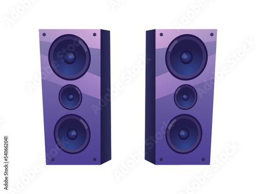 Loudspeakers for stage or concert, isolated apparatus for amplifying music waves. System for listening to sounds and compositions. Vector in flat cartoon style photo