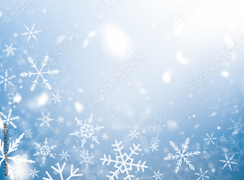 Fototapeta winter background with snow, sunlight and snowflakes