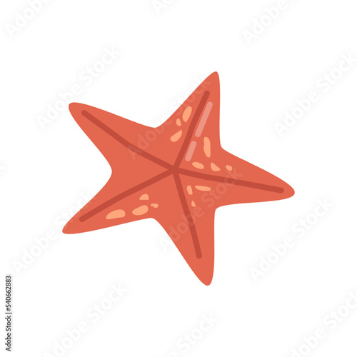 Starfish underwater creature living in ocean or sea. Marine echinoderm with five radiating arms. Predatory species environment. Vector in flat cartoon style
