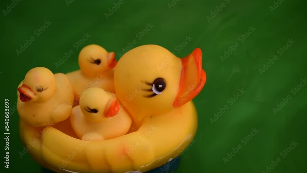 yellow rubber duck toy floating in the water green background yellow rubber duck toy floating in the water green background
