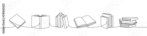 Books one line continuous drawing. Bookstore, library continuous one line illustration. Vector minimalist linear illustration.