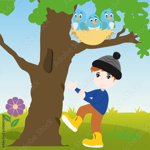 A little boy wants to catch a bird