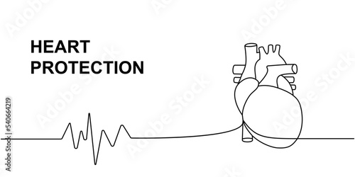 Human heart with heart pulse one line continuous drawing. Human organ continuous one line illustration. Vector minimalist linear illustration.