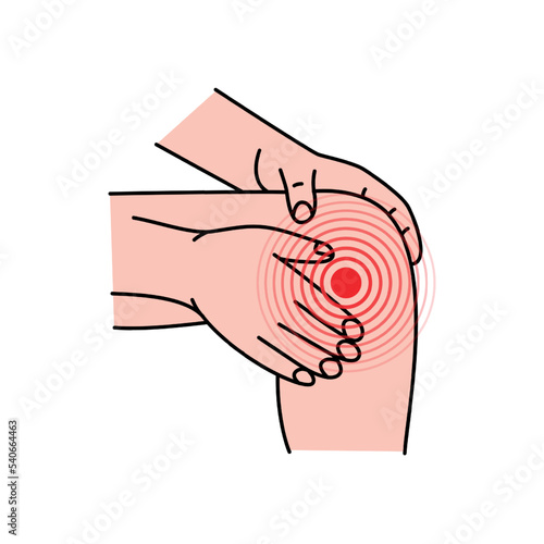 Human knee pain. Pain and injury in the human knee. Health problems in muscle pain and joints problems. Vector illustration
