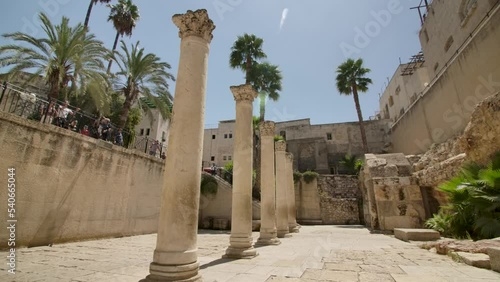 Roman Columns In Cardo Maximus Near The Tzemach Tzedek Synagogue In Old Town Of Jerusalem, Israel. - pOV photo