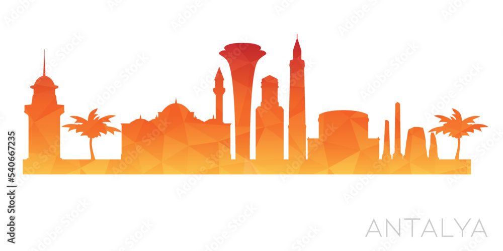 Obraz premium Antalya, Turkey Low Poly Skyline Clip Art City Design. Geometric Polygon Graphic Horizon Icon. Vector Illustration Symbol.