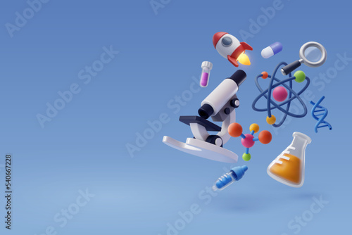 Set of 3d Science icon, Science and technology concept.