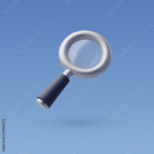 3d Vector Magnifying glass. Finding, Reading, Research, Analysis information concept.