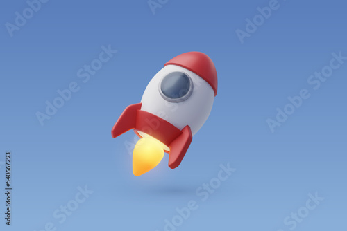 3d Vector Rocket upswing, Science, Startup, Space, business concept.