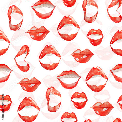 Red lips dialogue conversation speech watercolor seamless pattern. Template for decorating designs and illustrations.