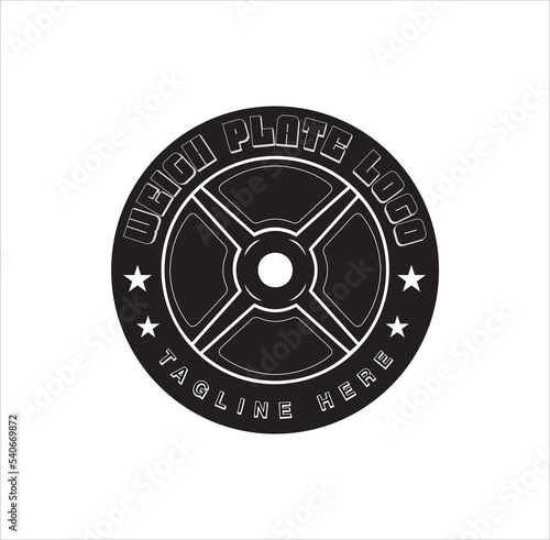 Cross Training and Fitness. Disk weight and barbell. Gym and Fitness logo.
