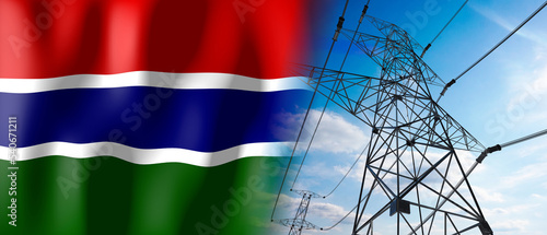 Gambia - country flag and electricity pylons - 3D illustration