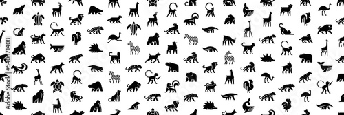 Seamless pattern with Animals logos. Animal logo set. Isolated on White background	