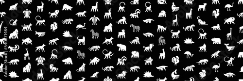 Seamless pattern with Animals logos. Animal logo set. Isolated on Black background 