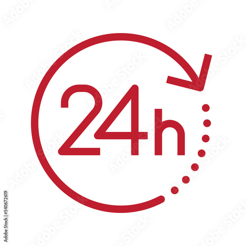 Twenty four hour with arrow loop icon, 24 hours cyclic sign, Opened order execution or delivery, All day business and service, Vector design illustration