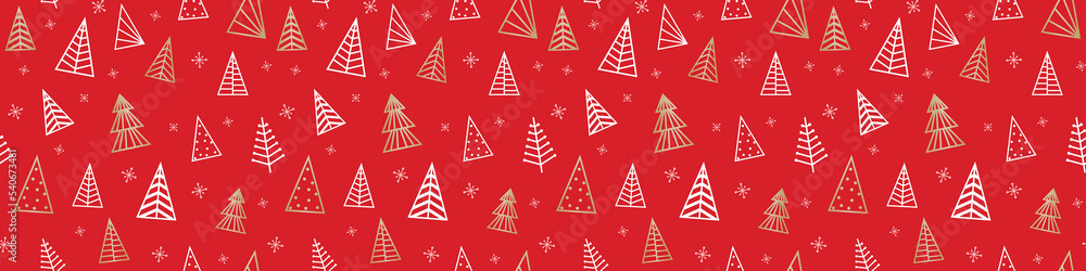 Golden Christmas trees. Concept of seamless pattern. Panoramic header. Vector illustration Golden Christmas trees. Concept of seamless pattern. Panoramic header. Vector illustration