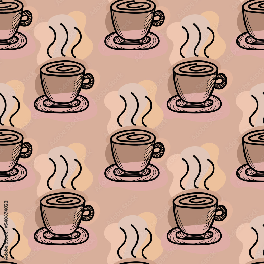 A seamless pattern with hand drawn coffee cups. Good print. A seamless pattern with hand drawn coffee cups. Good print.