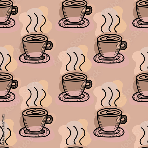 A seamless pattern with hand drawn coffee cups. Good print.