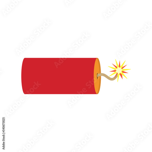 Big red dynamite bomb with burning wick. Vector illustration.