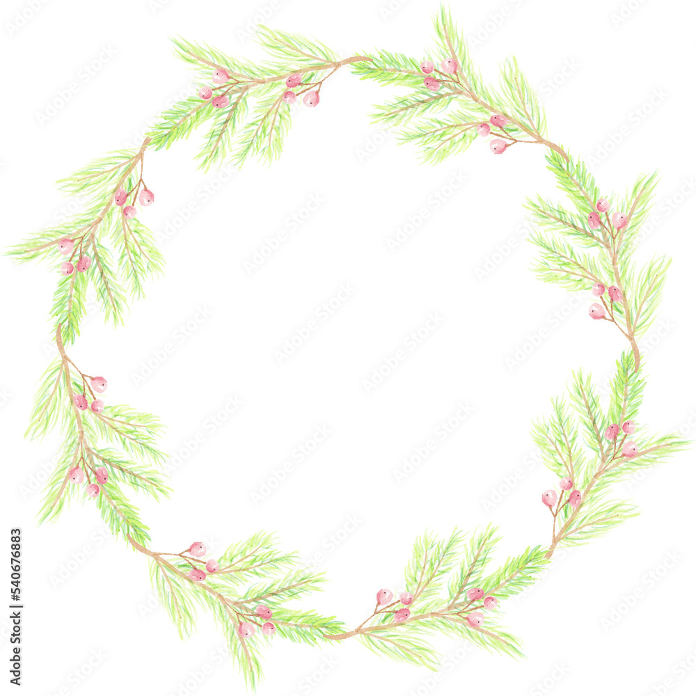 minimal watercolor christmas leaf wreath frame
