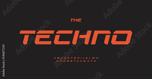 Techno font, industrial alphabet, sport urban letters for technological innovation product logo, lettering and headline. Bold italic square futuristic and geometric typography. Vector typeface