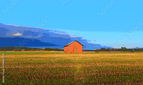Red barn in the field