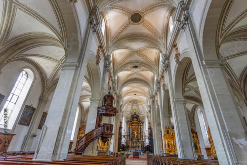 View of the inner of the Court Church of Saint Leodegar (Hofkirche Sankt Leodegar) in Lucerne, Switzerland