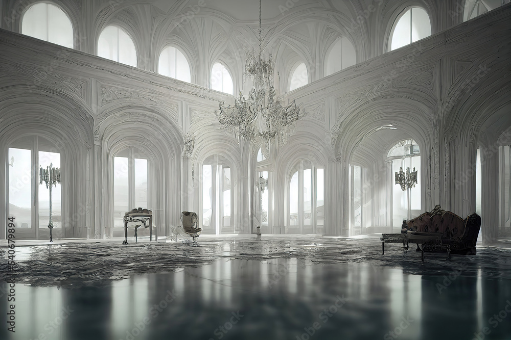 luxury white marble renaissance castle interior