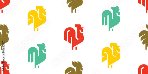 Seamless pattern with Roosters. isolated on white background