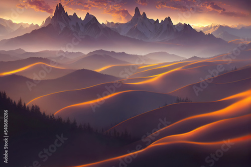 fantasy world sunset over the mountains © Gbor