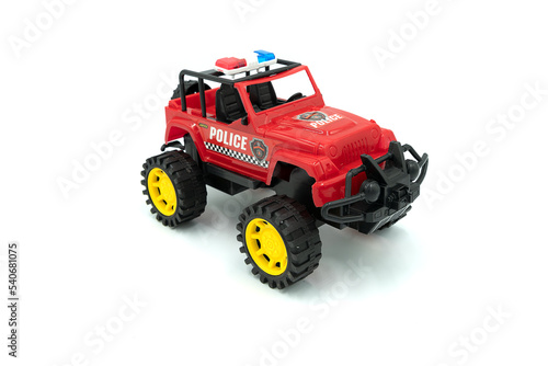 Big truck toy with big wheels, monster truck isolated on white background.