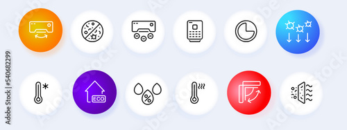 Conditioner set icon. Air conditioning, Air filtration, cold, heat, virus, fan, propeller, eco, ecology, thermometer, etc. Fresh air concept. Neomorphism style. Vector line icon for Business